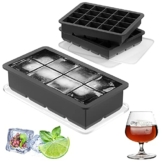 FINIBO Eiswürfelform, 3 Stück Eiswürfelbehälter mit Deckel, 8-Fach Groß Silikon Eiswürfel Form und 20+20 Stapelbaren Kleinen Ice Cube Tray, BPA Frei Eiswürfelformen für Whiskey, Cocktails, Saft, DIY - 1